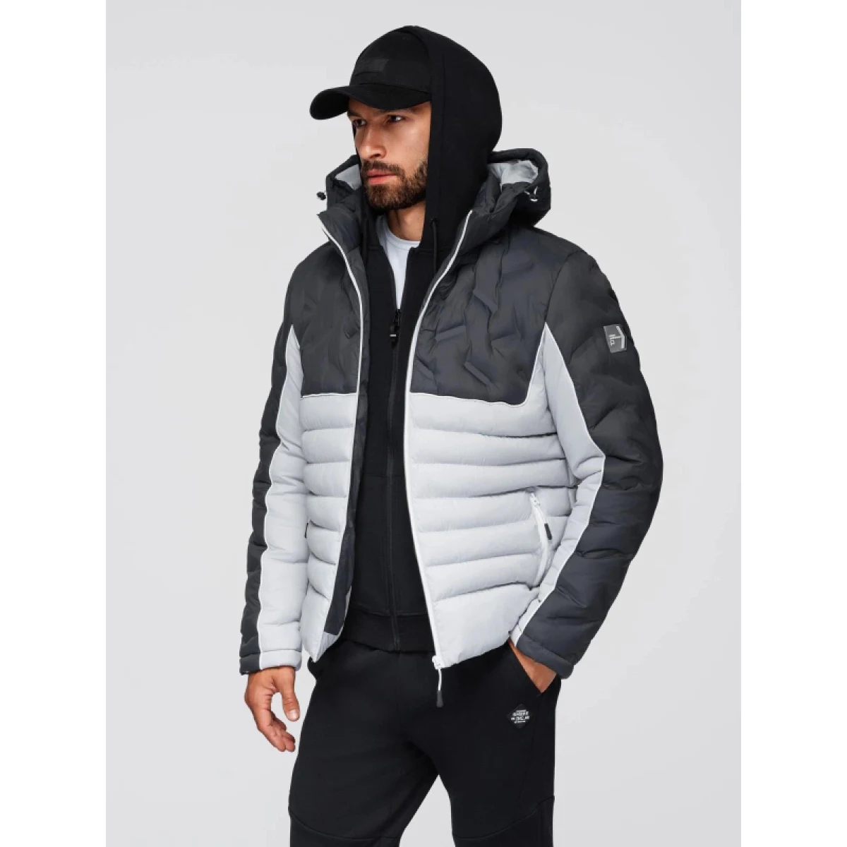 Pánská bunda s kapucí OMBRE Jacket OM-JALP-0206 V-3 dark gray gray · záber 3