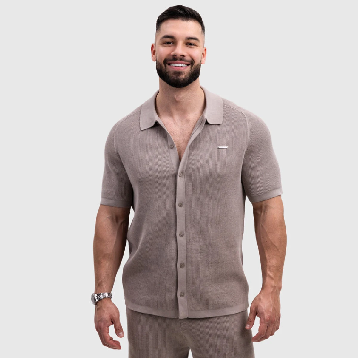 Pánská pletená košile Iron Aesthetics Vibe, béžová · záber 1