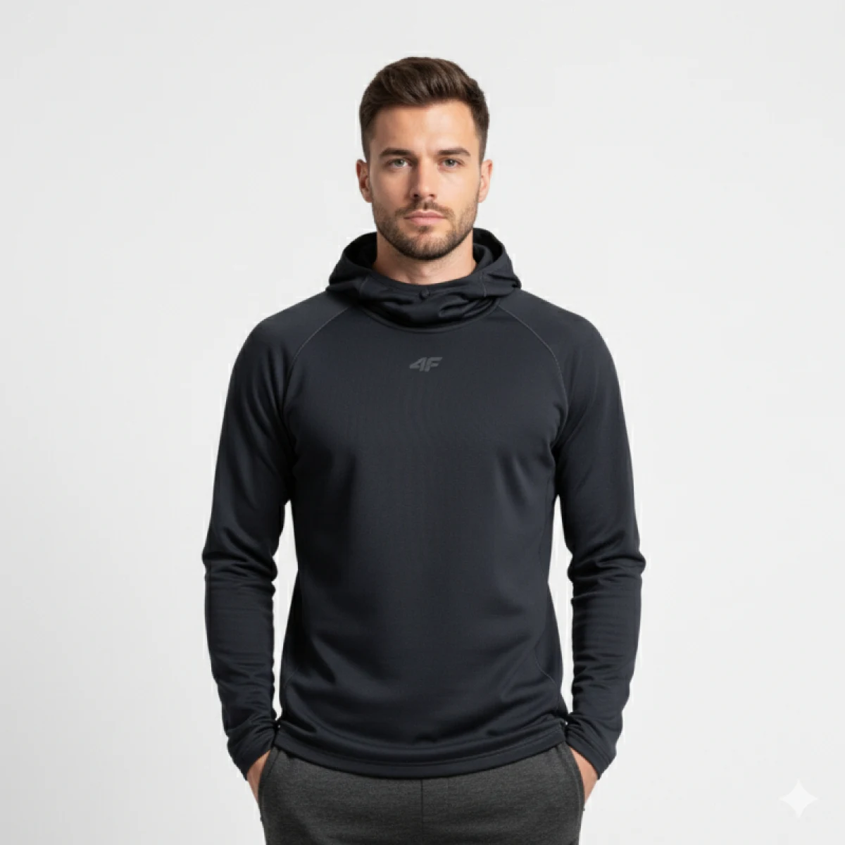 Pánská zateplená mikina s kapucí 4F BRUSHED UNDERWEAR M100-WAW25UBRUM100-20S-DEEP BLACK · záber 2
