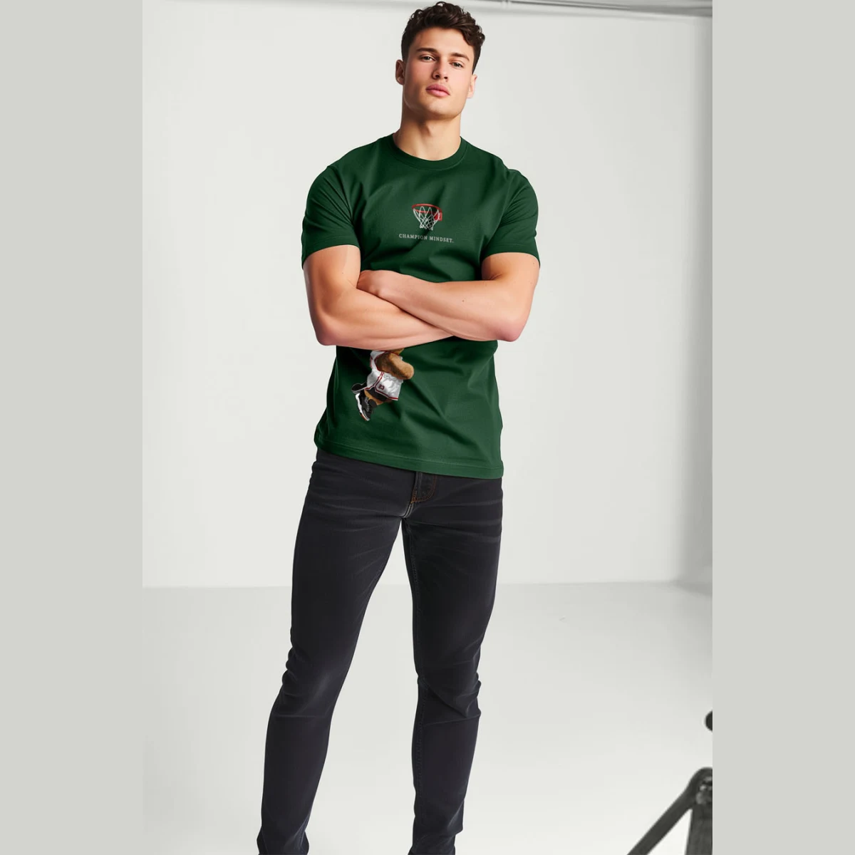 Tričko, Barva Černá, s Potiskem Champion Mindset Teddy · záber 3