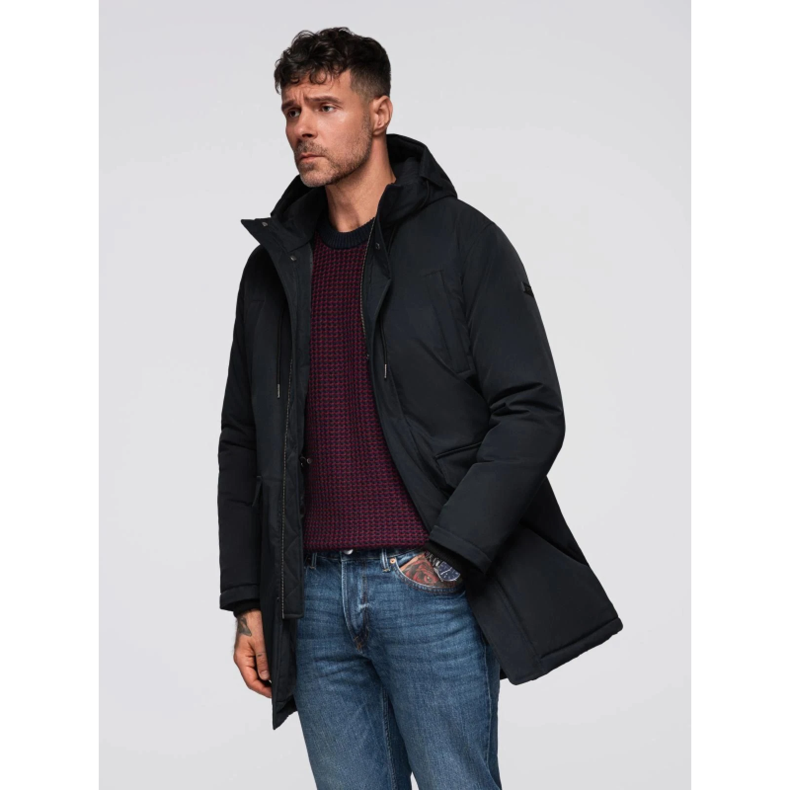 Pánská bunda s kapucí OMBRE Jacket OM-JAPJ-0313 V-6 black · záber 3
