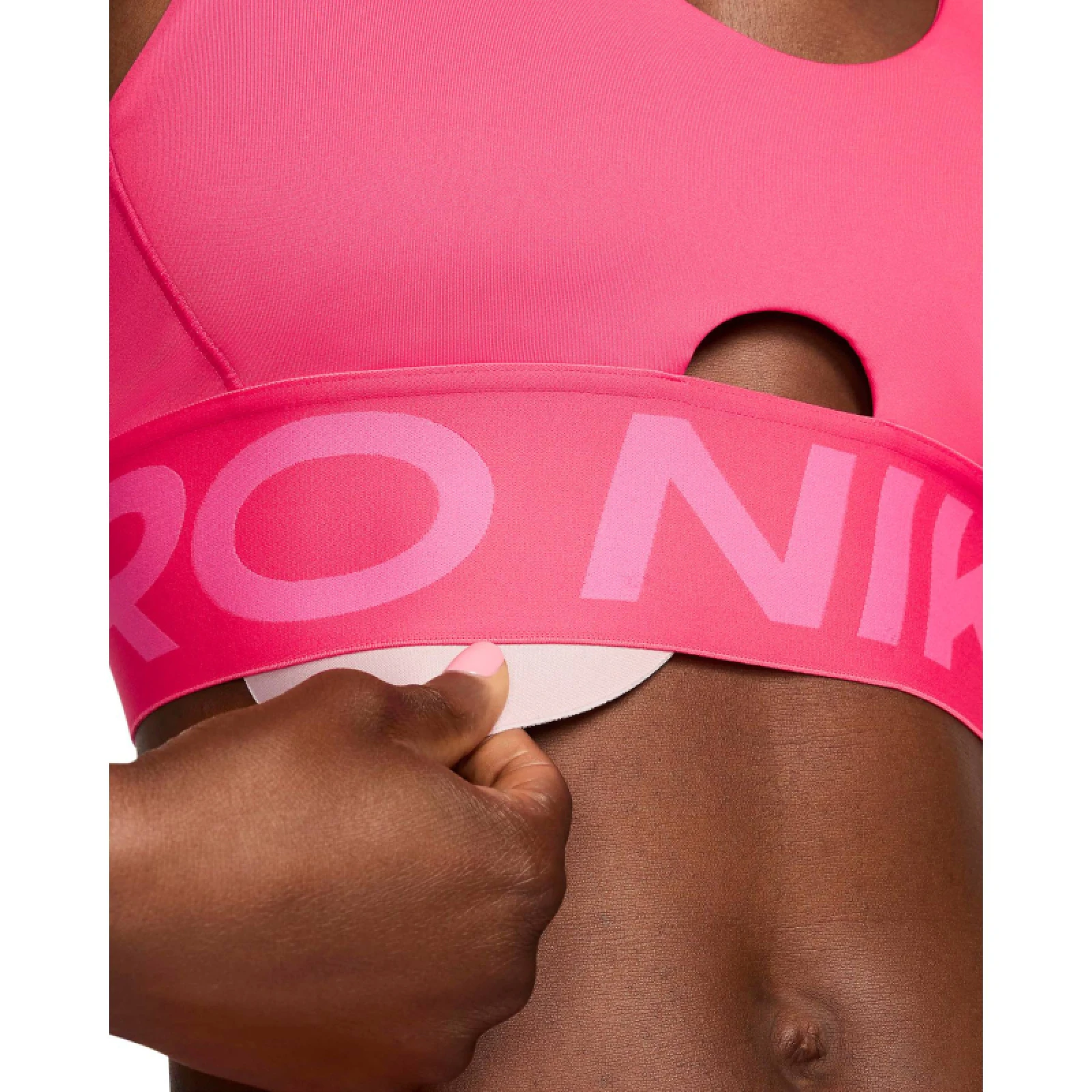 Dámská sportovní tréninková podprsenka NIKE PRO W NP INDY PLUNGE BRA BOLD-629 ASTER PINK PINKSICLE WHITE - Barva: biela · záber 5