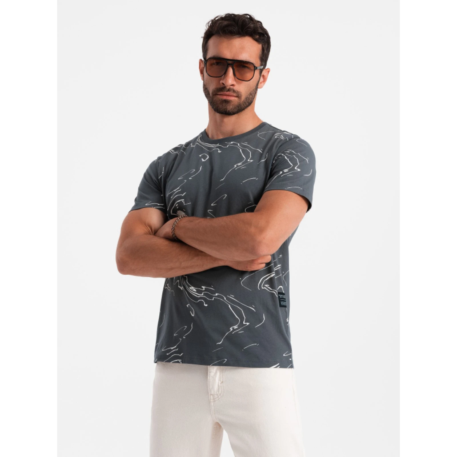 Pánské tričko s krátkým rukávem a v-výstřihem OMBRE T-shirt OM-TSFP-0184 V-3 dark grey · záber 2