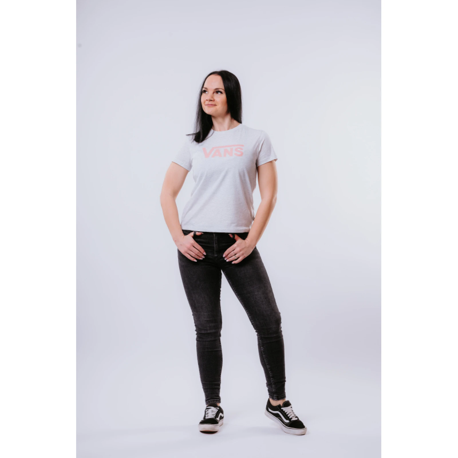 Dámské tričko s krátkým rukávem VANS WM DROP V SS CREW-B WHITE HEATHER · záber 4