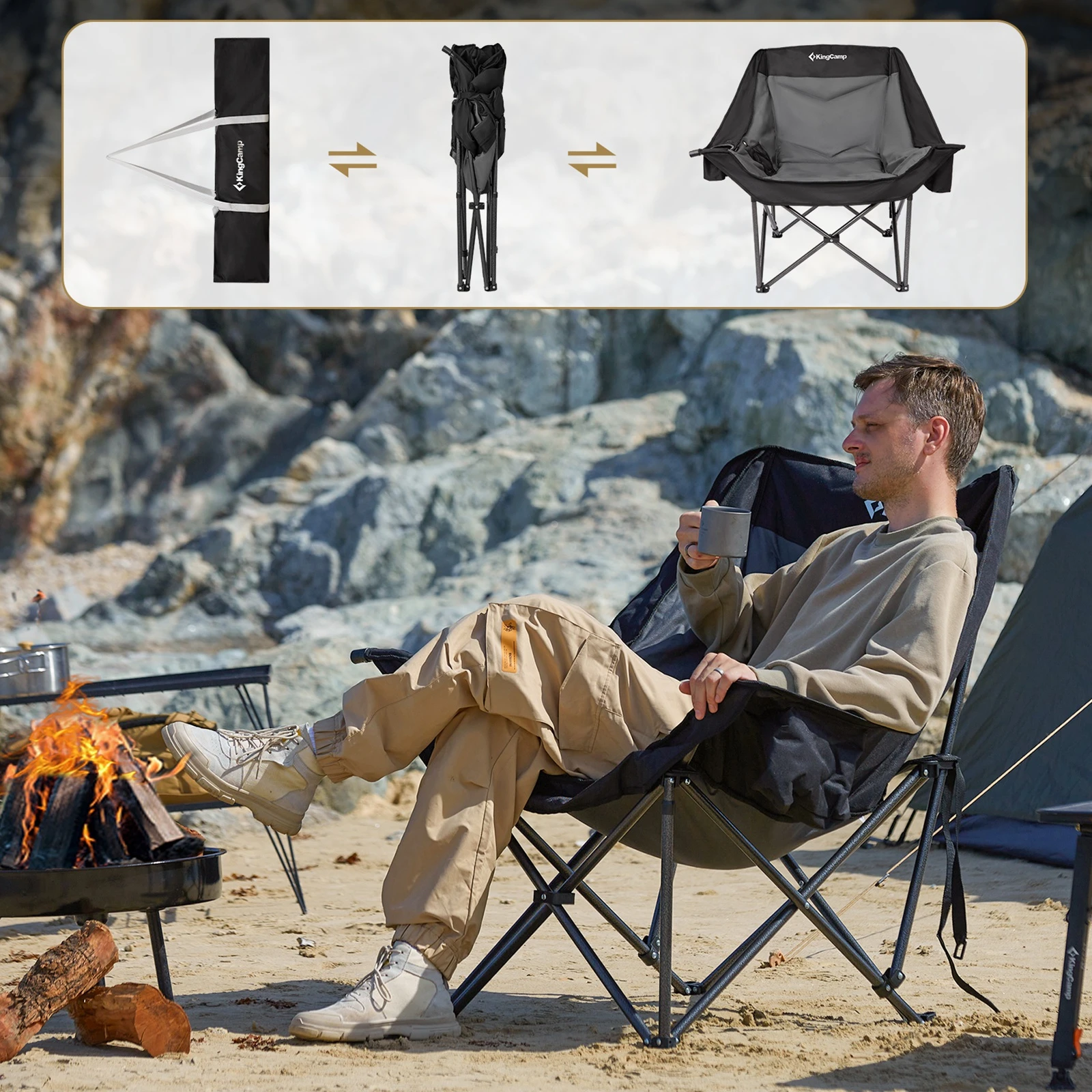 Kempingová skládací židle KING CAMP Canna C10 s vyhříváním - černo-šedá · záber 2