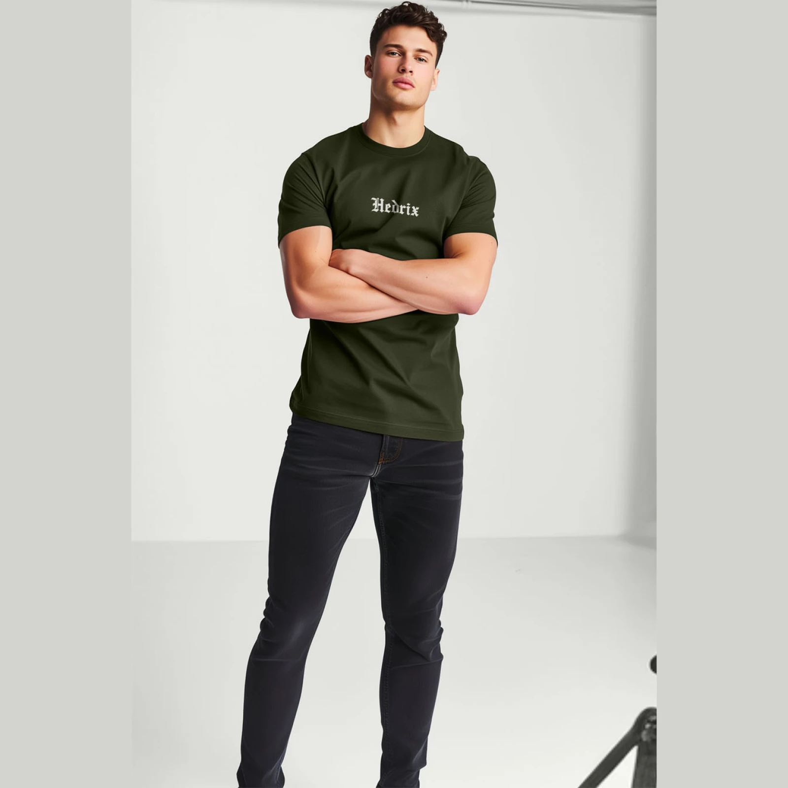 Tričko, Barva Khaki, s Potiskem Hedrix Retro · záber 3