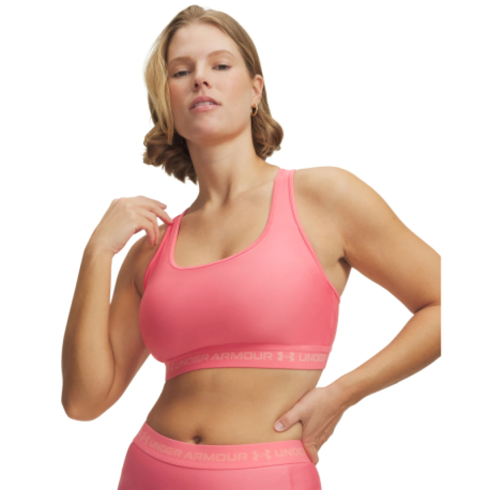 Dámská sportovní tréninková podprsenka UNDER ARMOUR Crossback Mid Bra-PNK · záber 1