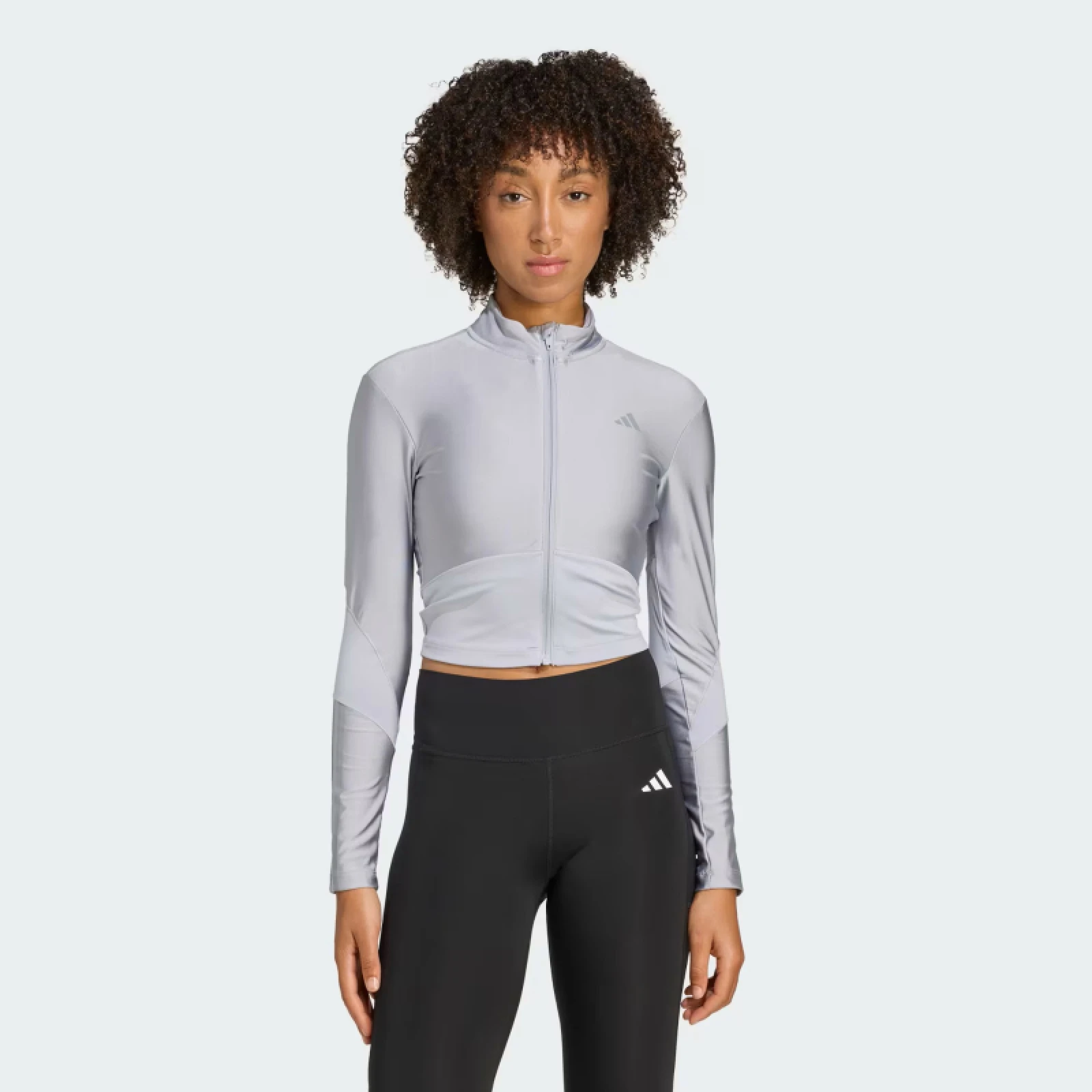 Dámská tréninková mikina se zipem ADIDAS HYG SHN TRACK J HALSIL GREY · záber 2