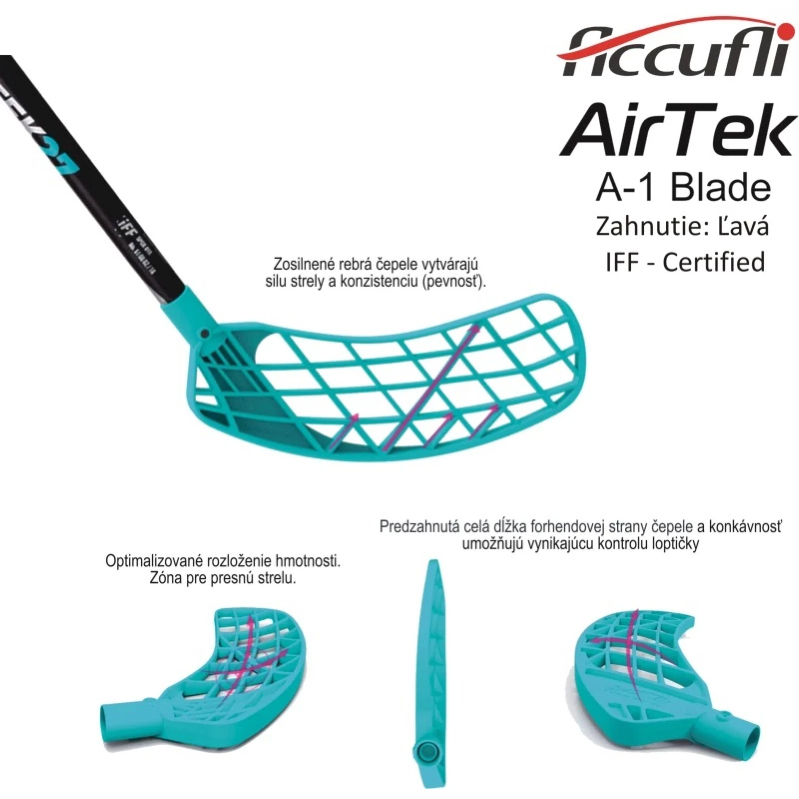 Florbalová hokejka ACCUFLI AirTek IFF A27-100 Teal R · záber 3