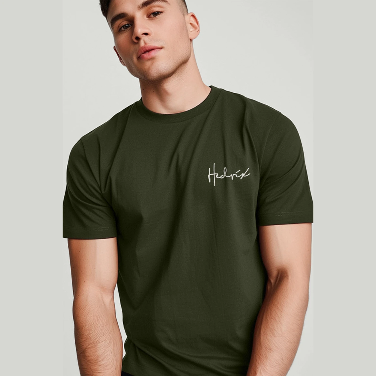 Tričko, Barva Khaki, s Potiskem Hedrix Handwriting · záber 2