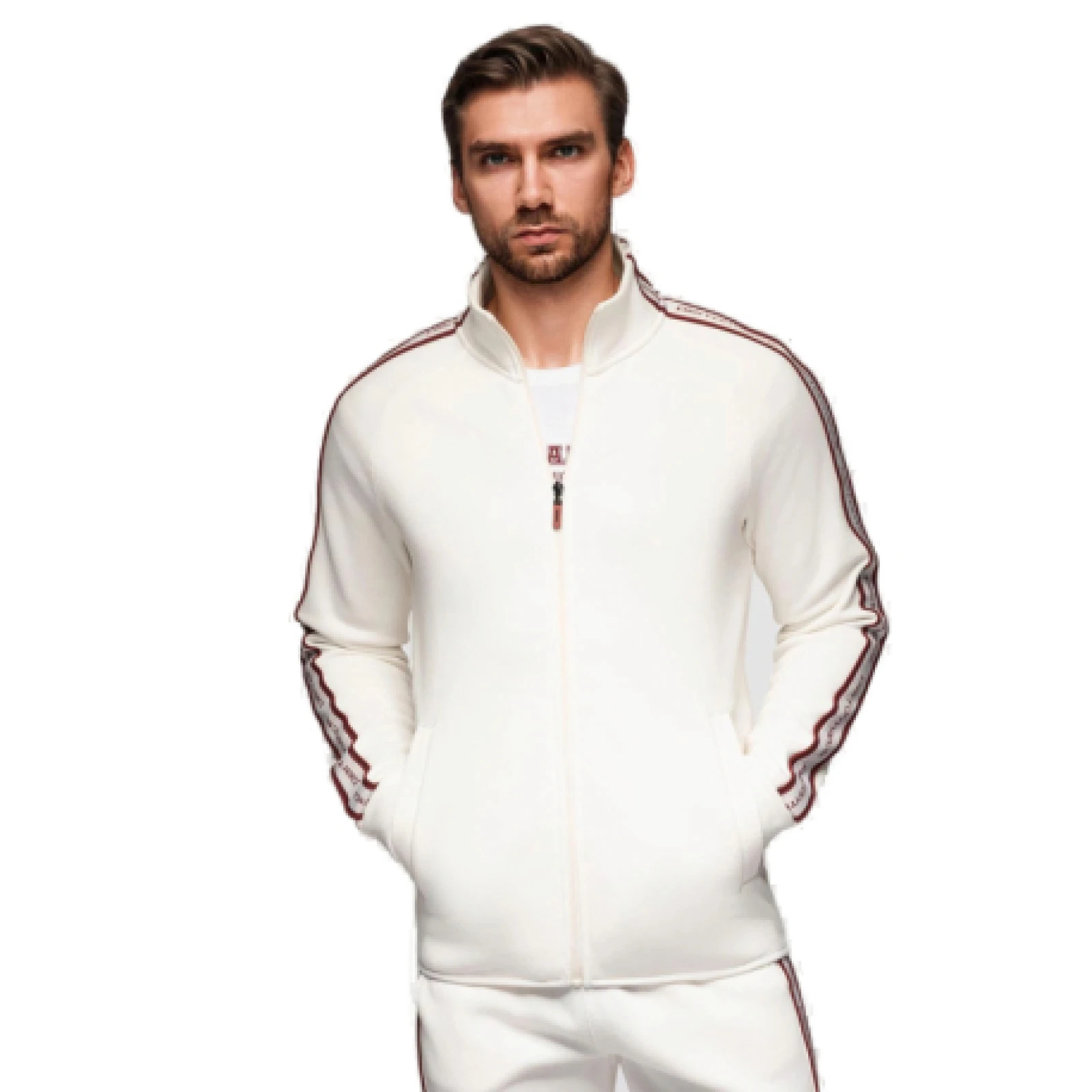 Pánská mikina se zipem OMBRE Sweatshirt OM-SSZP-0224 V-2 white · záber 1