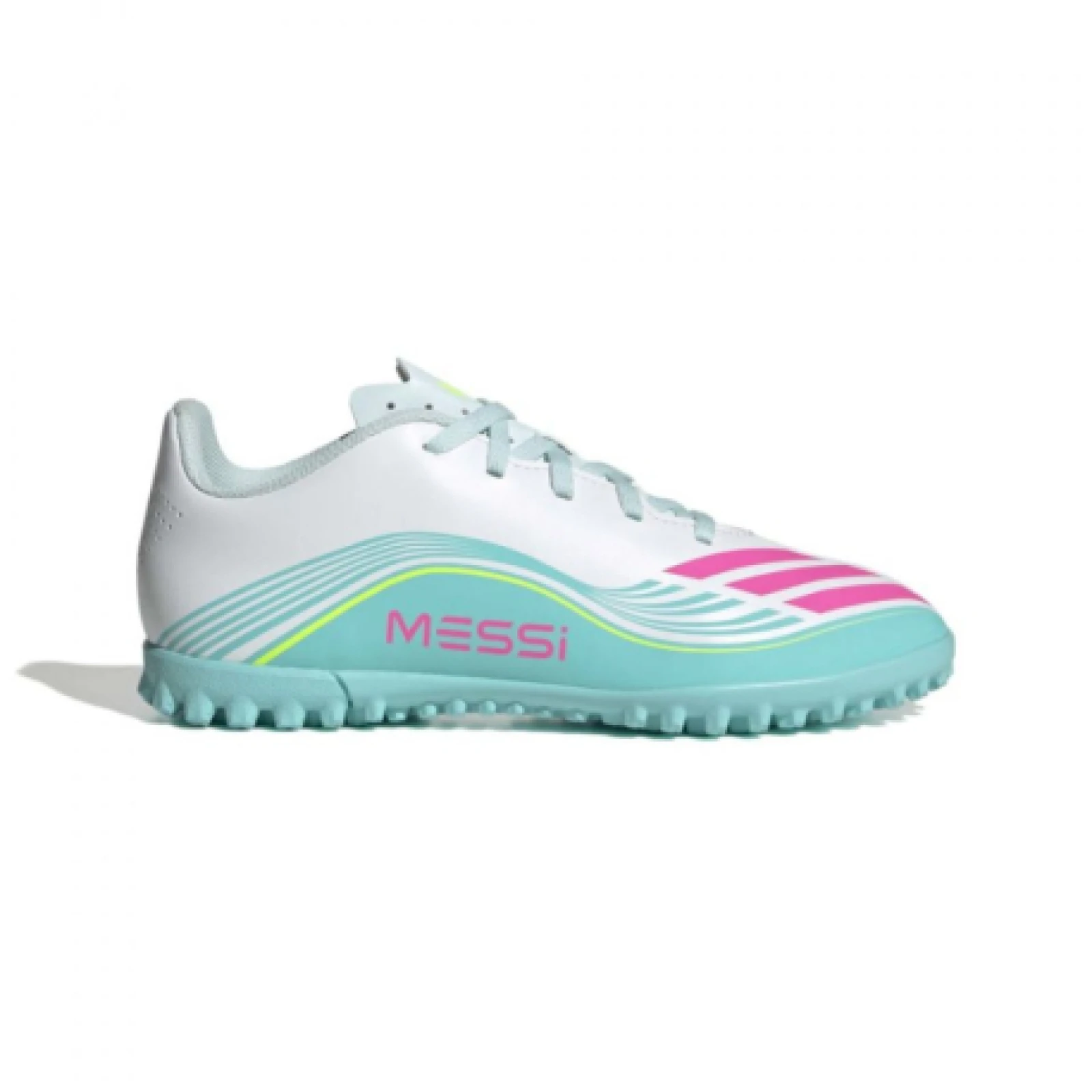 Chlapecké fotbalové kopačky turfy ADIDAS F50 Messi Club Jr TF cloud white lucid pink flash aqua - Barva: biela · záber 1