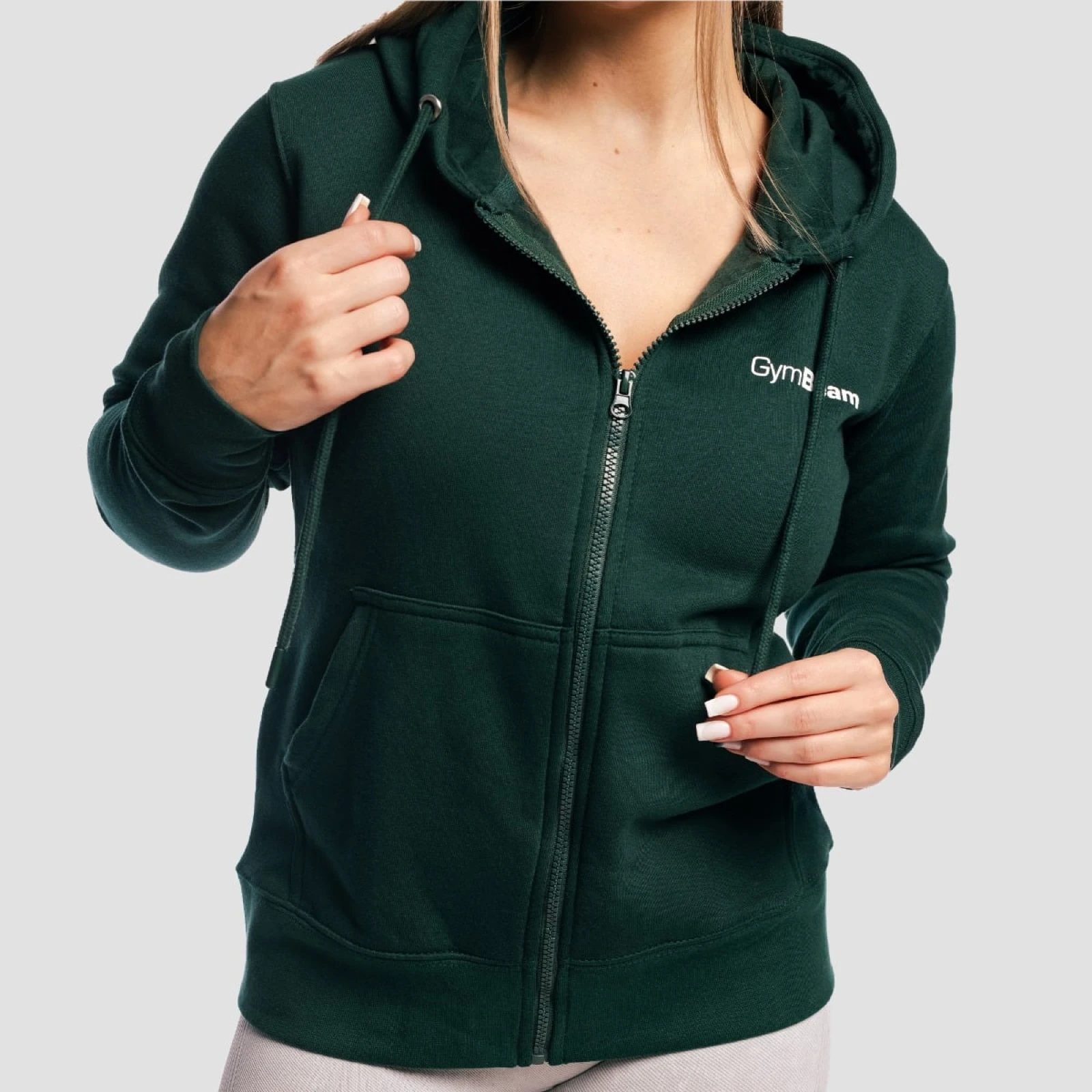 GymBeam Dámská mikina Zipper Hoodie Pine - Velikost: XS | Barva: zelená | Pohlavie: Dámské | Hmotnost: 0,545 kg | Balení: 25 · záber 2