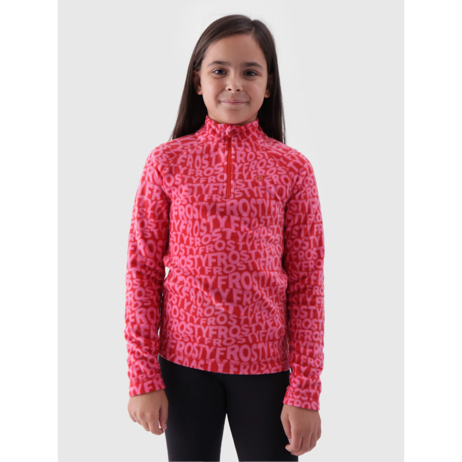Dívčí lyžařská fleece mikina 4F JUNIOR FLEECE UNDERWEAR-JWAW24UFLEF051-62A RED ALLOVER · záber 2