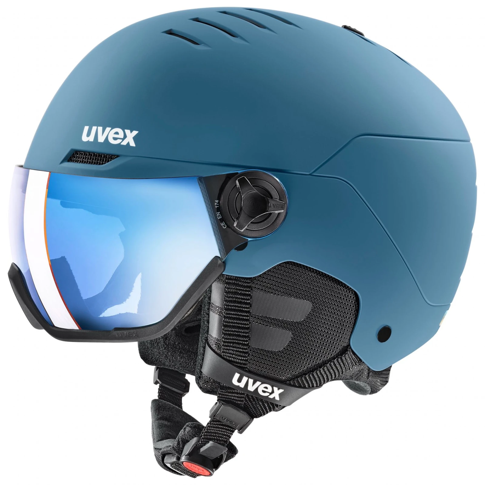Uvex Wanted Visor, lyžařská helma s visirem, modrá · záber 3