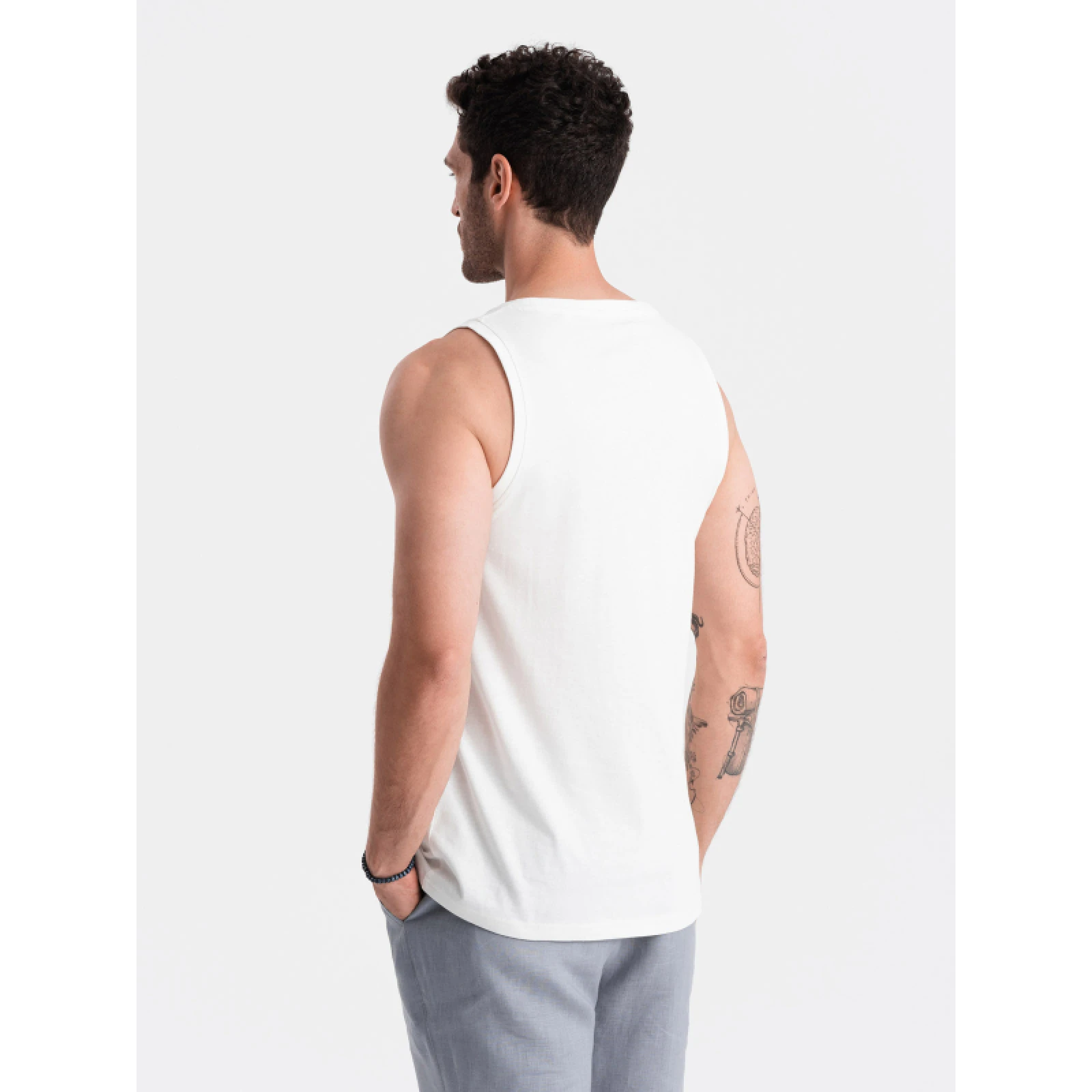 Pánské tričko s krátkým rukávem a v-výstřihem OMBRE Tank top OM-TSBT-0192 V-1 white · záber 4