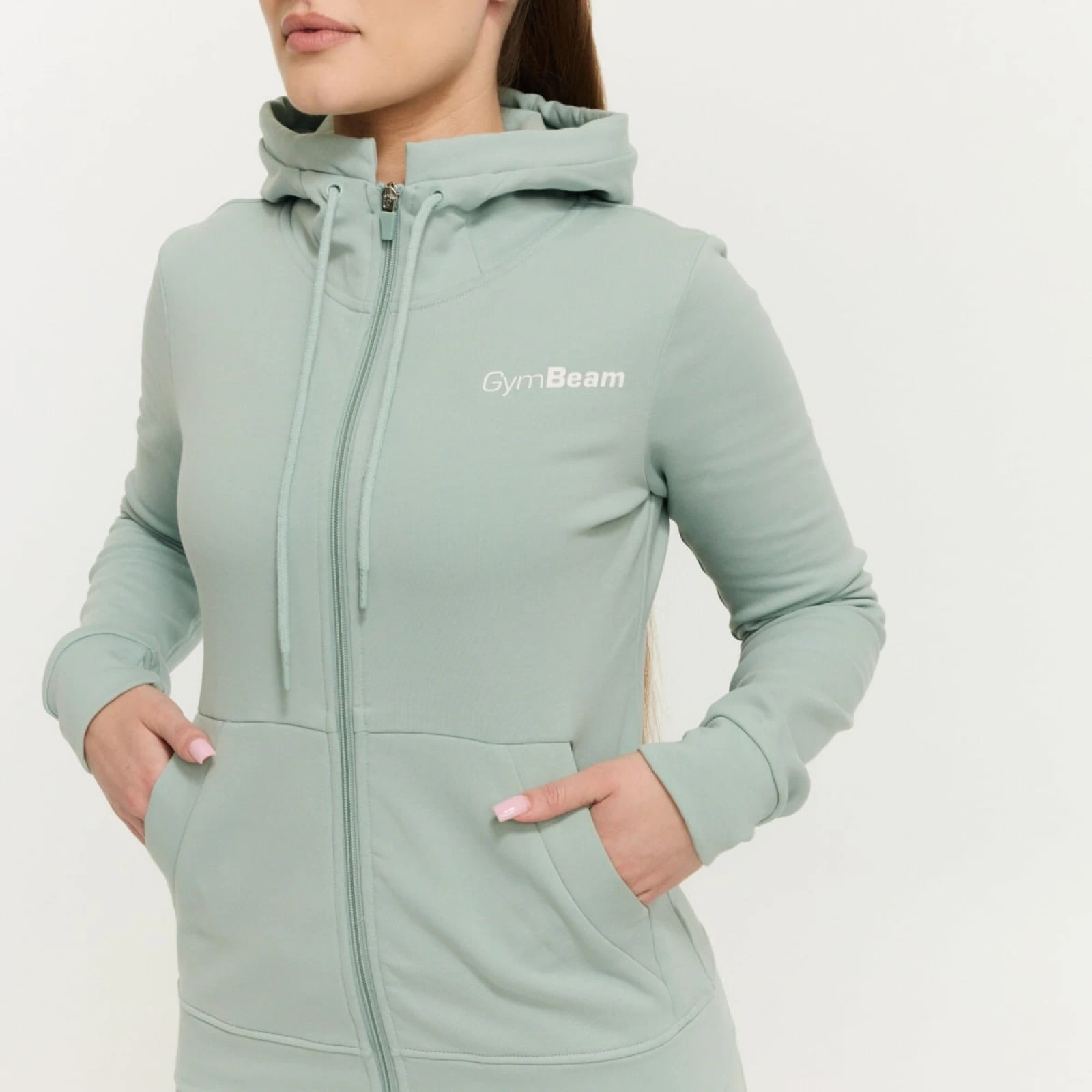 GymBeam Dámská mikina se zipem Limitless Eucalypt - Velikost: XL | Barva: zelená | Pohlavie: Dámské | Hmotnost: 0,53 kg | Balení: 36 · záber 3
