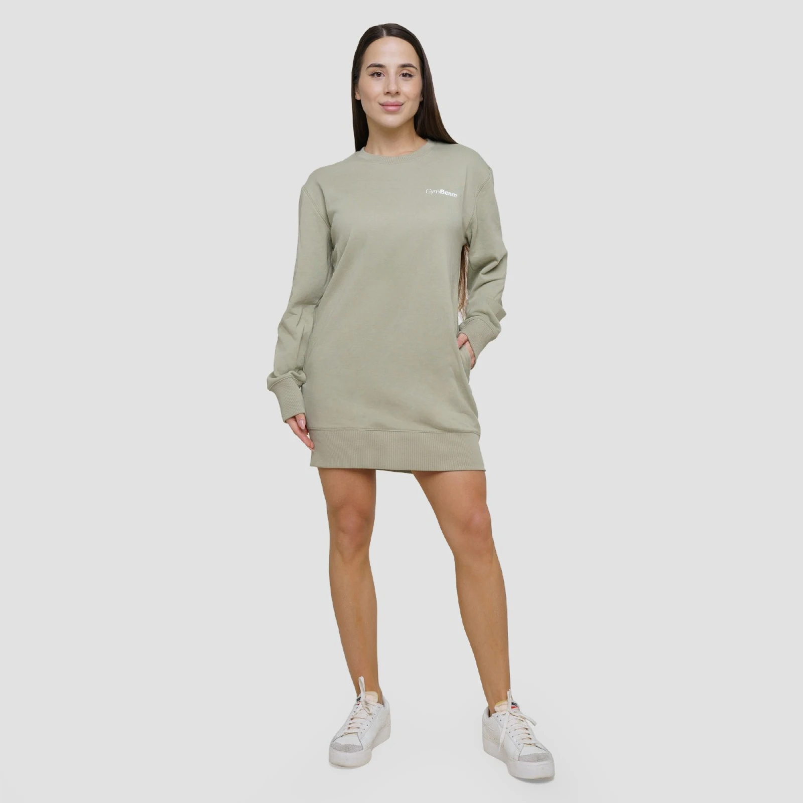 GymBeam Dámská mikina Agile Longline Sage - Velikost: M | Barva: zelená | Pohlavie: Dámské | Hmotnost: 0,642 kg · záber 5