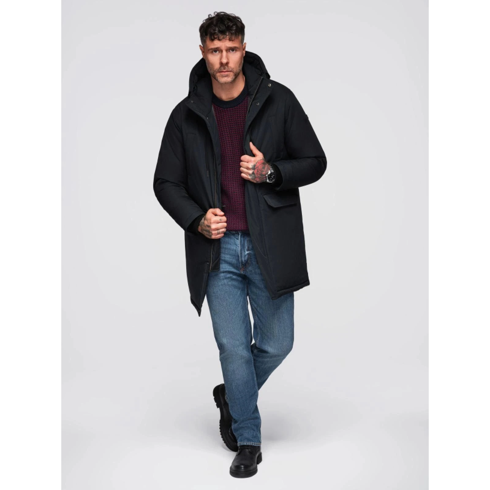 Pánská bunda s kapucí OMBRE Jacket OM-JAPJ-0313 V-6 black · záber 5