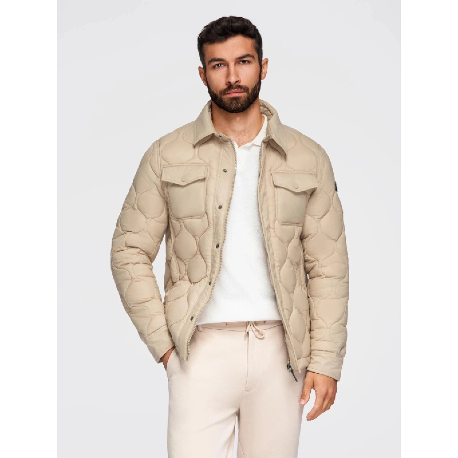 Pánská bunda s kapucí OMBRE Jacket OM-JALP-0215 V-1 beige · záber 3