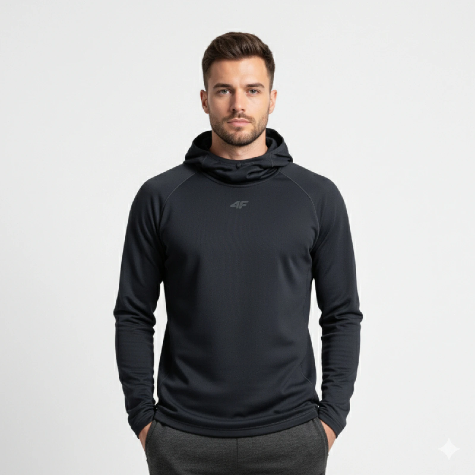 Pánská zateplená mikina s kapucí 4F BRUSHED UNDERWEAR M100-WAW25UBRUM100-20S-DEEP BLACK · záber 2