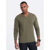 Pánské tričko s dlouhým rukávem OMBRE Longsleeve OM-LSBL-0108 V-2 dark olive · záber 2