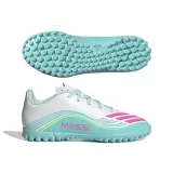 Chlapecké fotbalové kopačky turfy ADIDAS F50 Messi Club Jr TF cloud white lucid pink flash aqua - Barva: biela · záber 4
