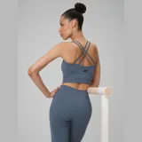 Rychleschnoucí crop-top na jógu dámský - tmavě modrý · záber 1