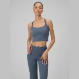Rychleschnoucí crop-top na jógu dámský - tmavě modrý · záber 2