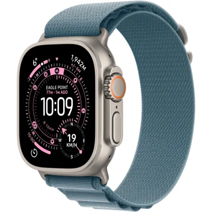 Apple Watch Ultra 3 49 mm Titan Natur mit Hellblau Alpine Loop - M
