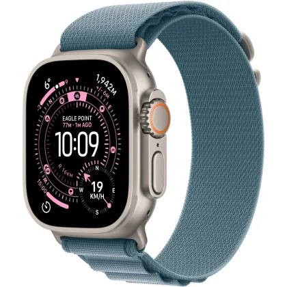 Apple Watch Ultra 3 49 mm Titan Natur mit Hellblau Alpine Loop - L