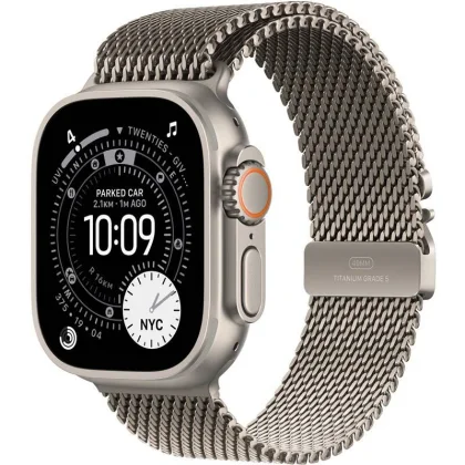 Apple Watch Ultra 3 49mm Natürliches Titan mit Milanaise-Loop in Naturtitan - S