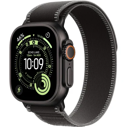 Apple Watch Ultra 3 49mm Titan Schwarz mit Trail Loop Schwarz - S/M