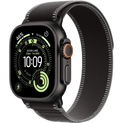 Apple Watch Ultra 3 49mm Titan Schwarz mit Trail Loop Schwarz - M/L