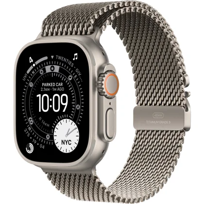 Apple Watch Ultra 3 49 mm Titan Natur mit Natur Milanaise Armband Titan - M