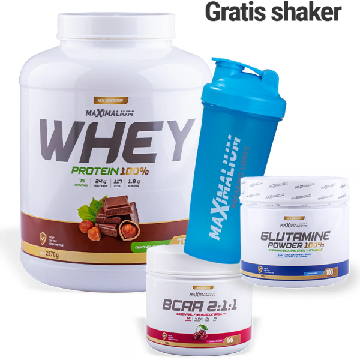 Maximalium Whey protein 2,27kg + BCAA 400g + L-Glutamine 500g 2,27 kg + 400 g+ 500 g · záber 1