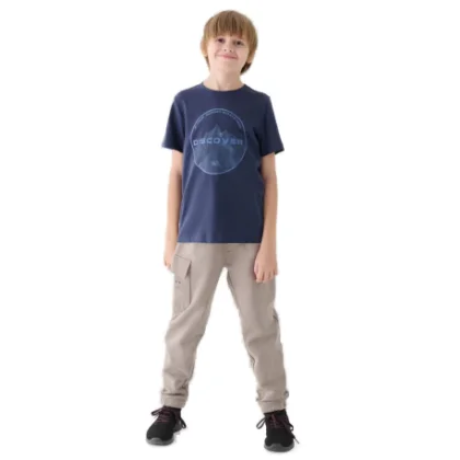 Fiú melegített melegítőnadrágok 4F JUNIOR TROUSERS-JWAW24TTROM760-26S-WARM LIGHT GREY