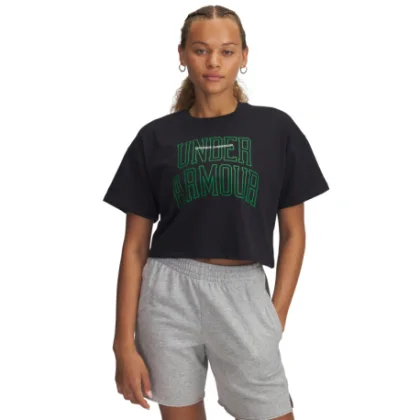 Női rövid ujjú póló UNDER ARMOUR UA W VARSITY MIX HW SS CROP-BLK