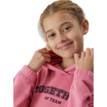 Lány kapucnis pulóver 4F JUNIOR SWEATSHIRT-JAW23TSWSF639-54S-PINK