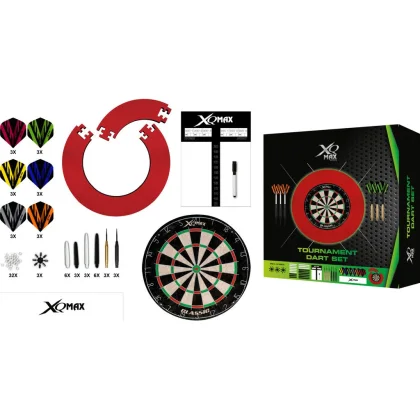 XQMAX komplett dart csomag Tournament red (tábla, piros falvédő, felírótábla + kellékek)