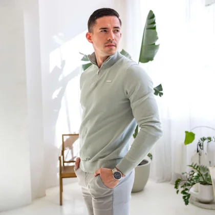 Kötött pulóver cipzárral Iron Aesthetics Tomas, sage zöld