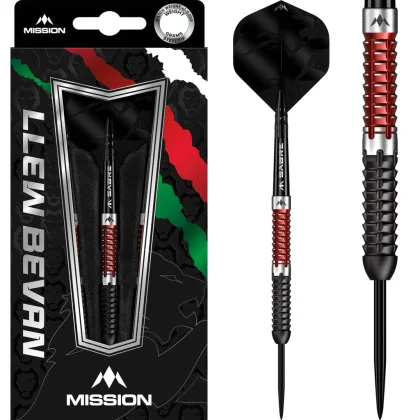 dart szett steel Mission Llew Bevan Black Red Electro 23gr, 90% gravírozott