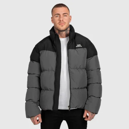 Férfi dzseki Iron Aesthetics Block Puffer, black/grey