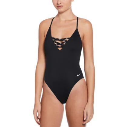 Női egyrészes fürdőruhák NIKE SWIM SNEAKERKINI 2.0 BLACK-BLACK