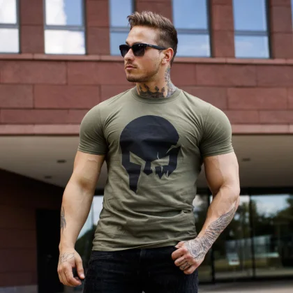 Ultrasoft póló Iron Aesthetics Skull, katonazöld
