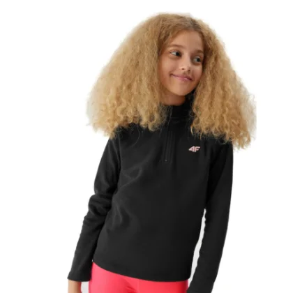 Lány síelés Polár pulóver 4F JUNIOR FLEECE UNDERWEAR-JAW23UFLEF033-20S-DEEP BLACK