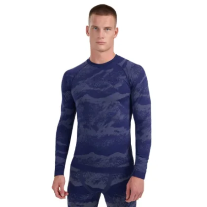 Férfi hosszú ujjú thermo póló 4F SEAMLESS UNDERWEAR M227-WAW25USEAM227-32A DENIM ALLOVER