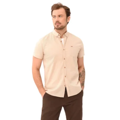 Férfi rövid ujjú ing VOLCANO LIN-102-BEIGE