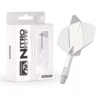Darts toll és szár egyben Red Dragon Nitro Flite fehér-átlátszó, standard toll és közepes szár
