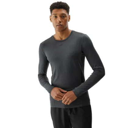Férfi hosszú ujjú edzőpóló 4F LONGSLEEVE FNK-WAW24TFLOM273-22M-ANTHRACITE MELANGE